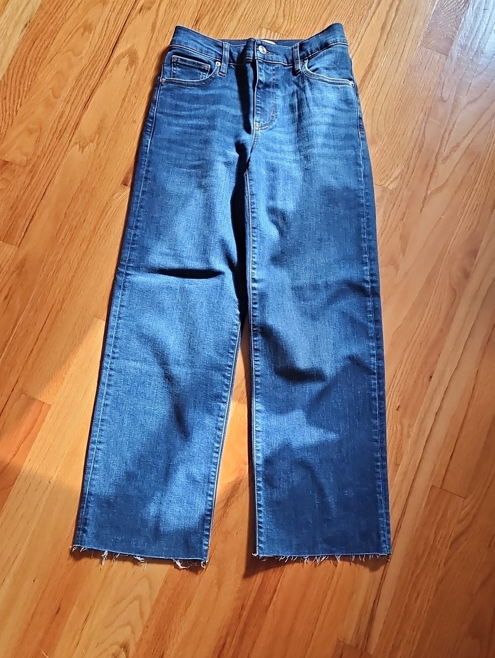 Frame Denim Dark Blue Wide-Leg Jeans with Raw Hem
